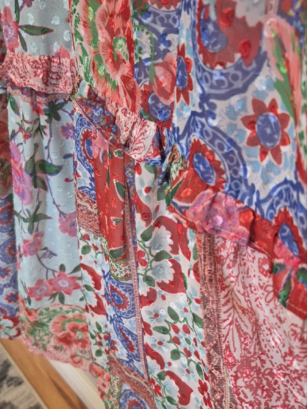 NWT Zara Floral Patchwork Boho Maxi D Multicolor V-Neck Tiered Dress - M - Picture 9 of 14